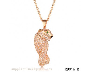 Panthere de Cartier necklace in 18K pink gold with emeralds and diamonds 