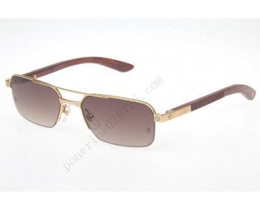 2016 Cartier 6101003 Wood Sunglasses, Gold Brown Gradient