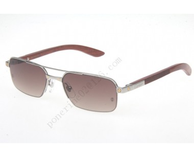 2016 Cartier 6101003 Wood Sunglasses, Silver Brown Gradient