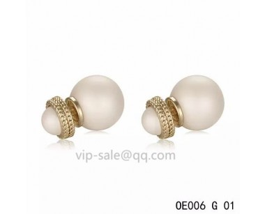 MISE EN DIOR Earring in the Cream resin beads with yollow gold