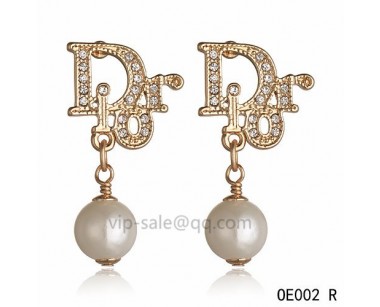 DIOR OBLIQUE Earring in the yollow gold with Silver resin beads pendants