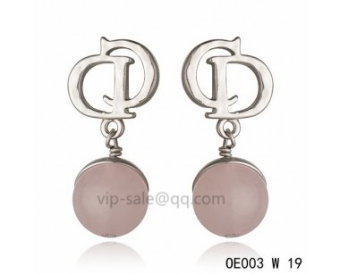 DIOR OBLIQUE Double D Earring in the white gold with Silver gray resin beads pendants