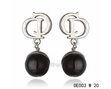 DIOR OBLIQUE Double D Earring in the white gold with Black resin beads pendants