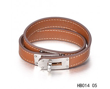 Hermes Kelly Double Tour brown barenia calfskin leather bracelet 