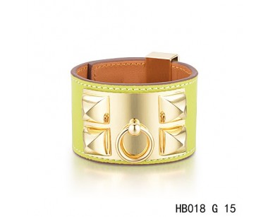 Hermes Collier de Chien iconic Lemon Epsom calfskin leather bracelet in yellow gold 