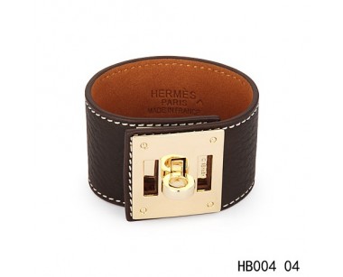 Hermes Kelly Dog dark brown epsom calfskin leather bracelet in yellow gold 