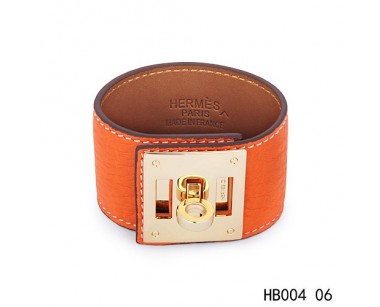 Hermes Kelly Dog orange epsom calfskin leather bracelet in yellow gold 