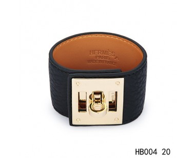 Hermes Kelly Dog black epsom calfskin  leather bracelet in yellow gold 