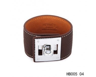 Hermes Kelly Dog dark brown Epsom calfskin leather bracelet in white gold  