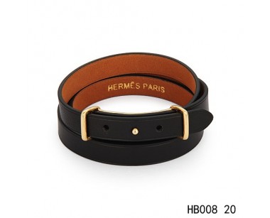 Hermes Behapi Double Tour black epsom calfskinleather bracelet in yellow gold 