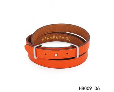 Hermes Behapi Double Tour orange epsom calfskin leather bracelet in white gold  
