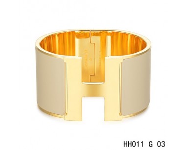 Hermes Clic H Extra-Large Bracelet / cream enamel / yellow gold