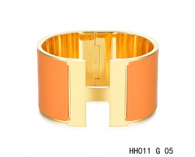 Hermes Clic H Extra-Large Bracelet / orange enamel / yellow gold