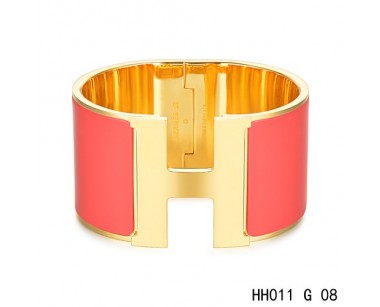 Hermes Clic H Extra-Large Bracelet / red enamel / yellow gold