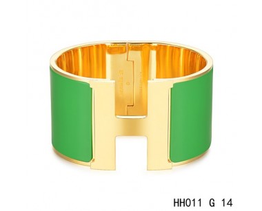 Hermes Clic H Extra-Large Bracelet / green enamel / yellow gold