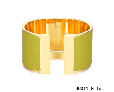 Hermes Clic H Extra-Large Bracelet / loden green enamel / yellow gold
