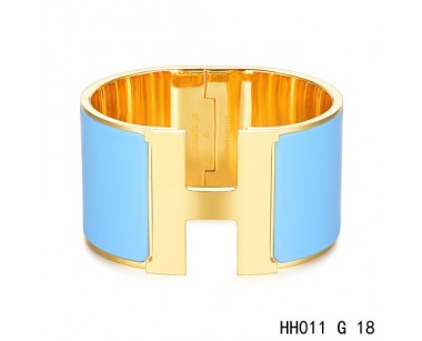 Hermes Clic H Extra-Large Bracelet / transat blue enamel / yellow gold