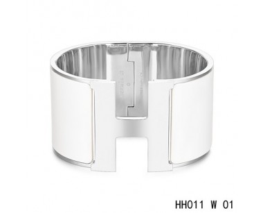 Hermes Clic H Extra-Large Bracelet / white enamel / white gold