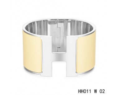 Hermes Clic H Extra-Large Bracelet / cream enamel / white gold