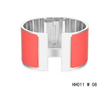 Hermes Clic H Extra-Large Bracelet / red enamel / white gold