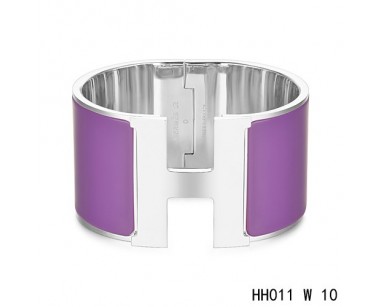 Hermes Clic H Extra-Large Bracelet / purple enamel / white gold