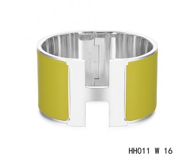 Hermes Clic H Extra-Large Bracelet / loden green enamel / white gold