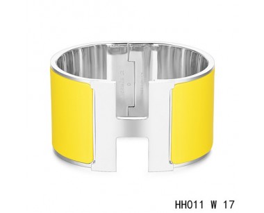 Hermes Clic H Extra-Large Bracelet / yellow enamel / white gold