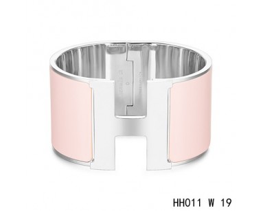 Hermes Clic H Extra-Large Bracelet / salmon pink enamel / white gold