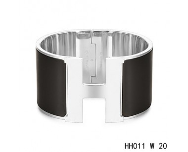Hermes Clic H Extra-Large Bracelet / black enamel / white gold