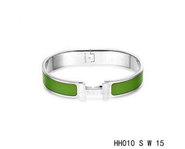 Hermes Clic H narrow Bracelet / enamel pine green / white gold