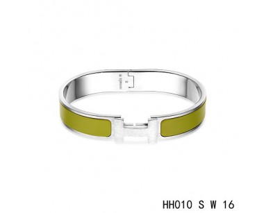 Hermes Clic H narrow Bracelet / enamel loden green / white gold