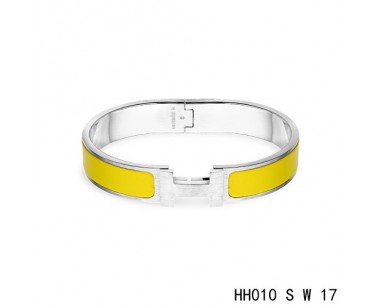 Hermes Clic H narrow Bracelet / enamel saffron yellow / white gold