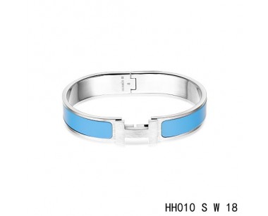 Hermes Clic H narrow Bracelet / enamel transat blue / white gold