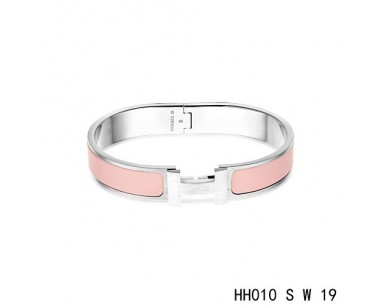 Hermes Clic H narrow Bracelet / enamel salmon pink / white gold