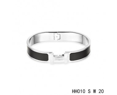 Hermes Clic H narrow Bracelet / enamel black  / white gold