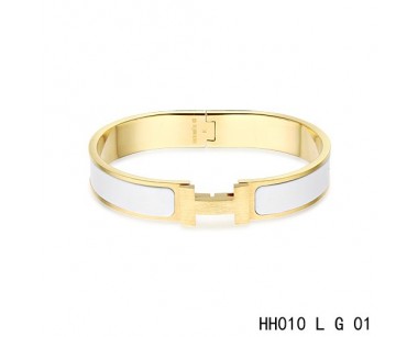 Hermes Clic H narrow Bracelet / enamel white / yellow gold