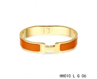 Hermes Clic H narrow Bracelet / enamel orange / yellow gold