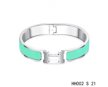 Hermes Clic H narrow Bracelet / enamel atoll blue / white gold