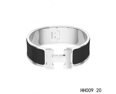 Hermes Clic-Clac H wide Bracelet / enamel black / white gold