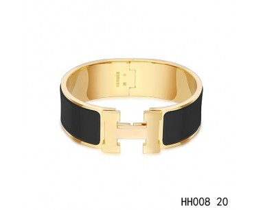Hermes Clic-Clac H wide Bracelet / enamel black / yellow gold