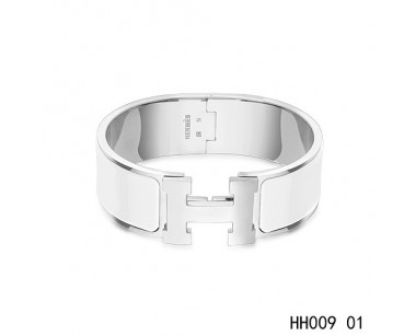 Hermes Clic-Clac H wide Bracelet / enamel white / white gold