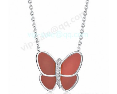 Van cleef & arpels Butterfly Pendant/White Gold/Pink Coral