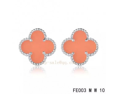 Van Cleef and Arpels Vintage Alhambra Clover white gold Earrings Pink Chalcedony