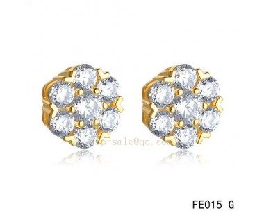 Van Cleef and Arpels Fleurette earstuds yellow gold earrings with 7 diamonds