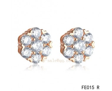 Van Cleef and Arpels Fleurette earstuds pink gold earrings with 7 diamonds