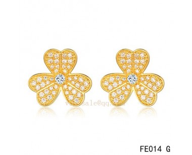 Van Cleef and Arpels Frivole yellow gold earrings with diamonds replica