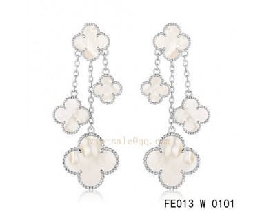 Van Cleef and Arpels White mother of pearl white gold earrings replica