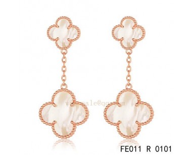 Van Cleef and Arpels Alhambra Pink gold earrings White mother of pearl