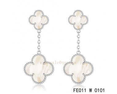 Van Cleef and Arpels Alhambra white gold earrings White mother of pearl