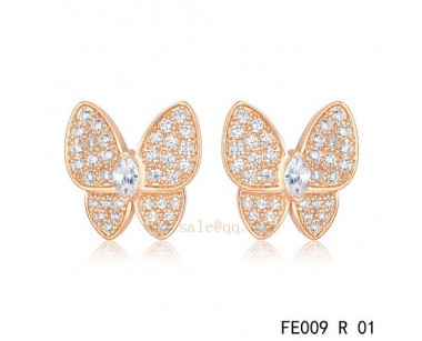Van Cleef and Arpels Butterflies pink gold earrings with diamonds